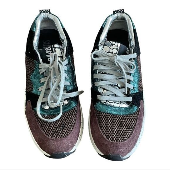 P448 Alex Sneakers You Can Surf Later Maroon Suede Teal Silver Metallic Size 40 - Picture 5 of 16